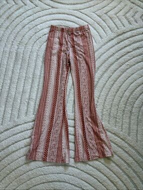 Striped Boho Flare Pants in Rust and Cream